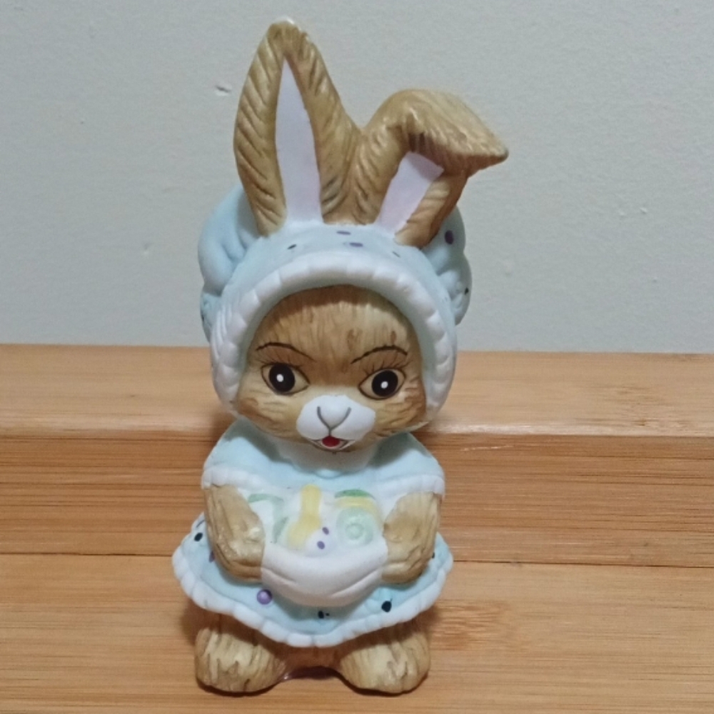 Cute Bunny Figurine in Light Blue Dress - Small Pets Decor